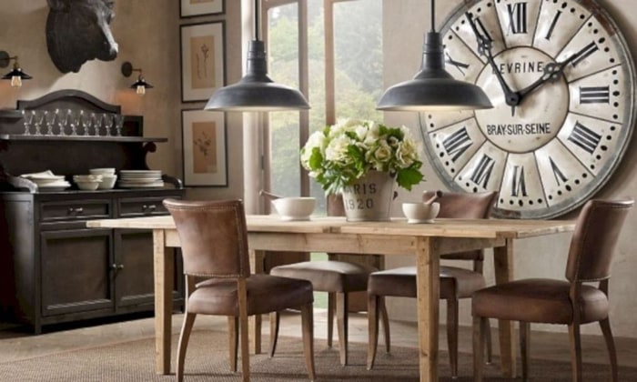 A Large Wall Clock Makes A Big Statement In A Kitchen And Dining Space