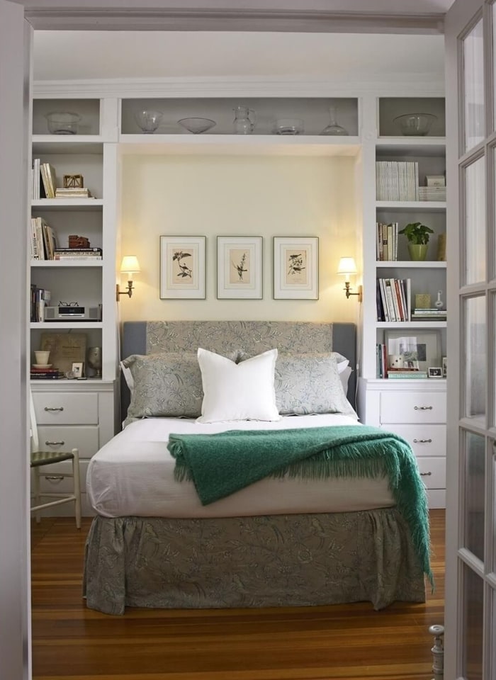 In A Small Bedroom Try Built In Shelving Around Bed